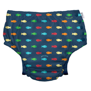 I Play - Swimsuit Diaper -Navy Fish Geo