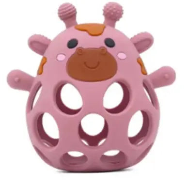 Three Hearts-Silicone 3D Giraffe Teether Silicone-Dusty Rose