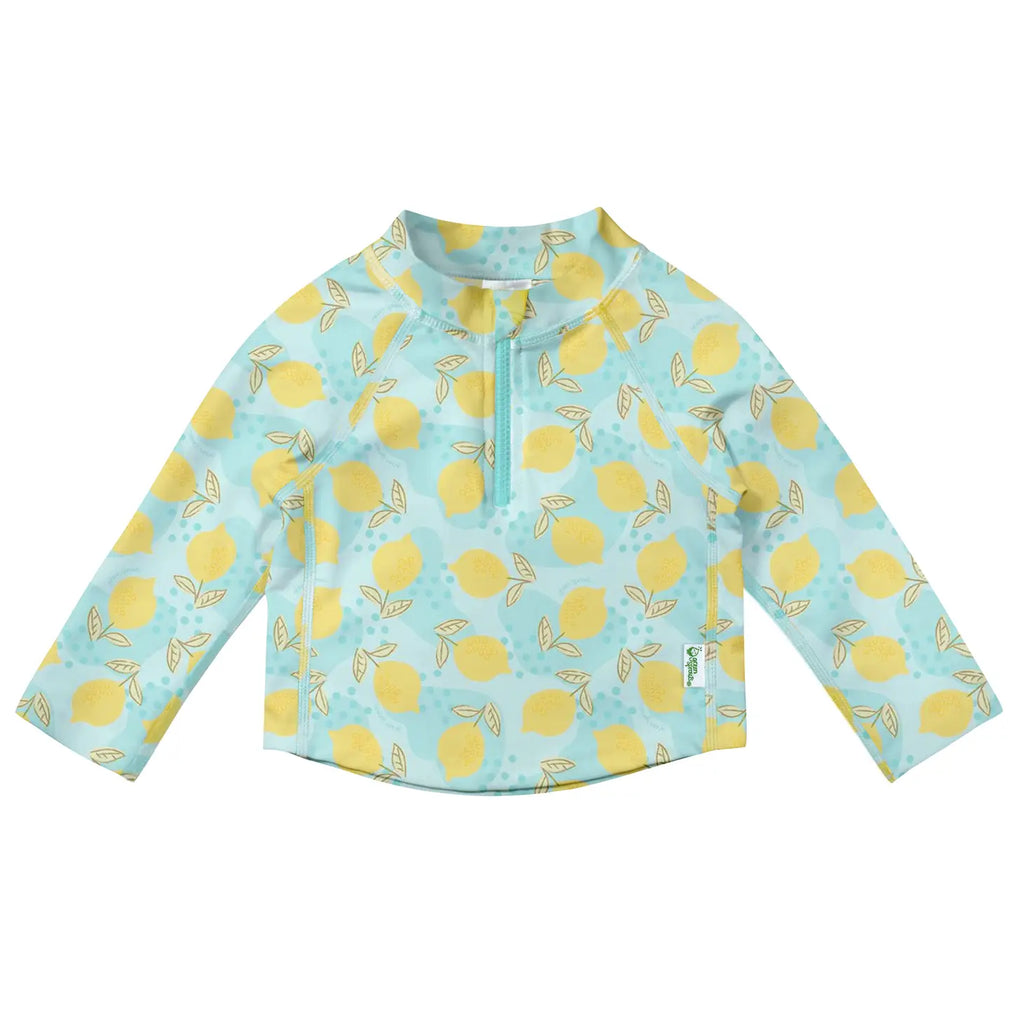Green Sprouts - Long Sleeve Zip Rashguard Shirt - Aqua Dot Lemon
