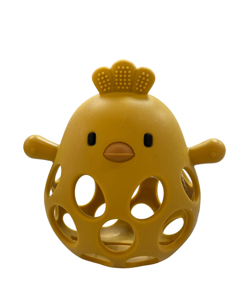 Three Hearts-Silicone 3D Chicken Teether-Mustard