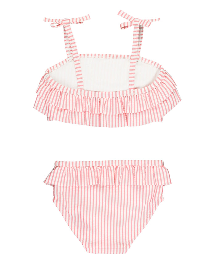 Ruffle Butts-Seersucker Bow Ruffle Bikini-Pink