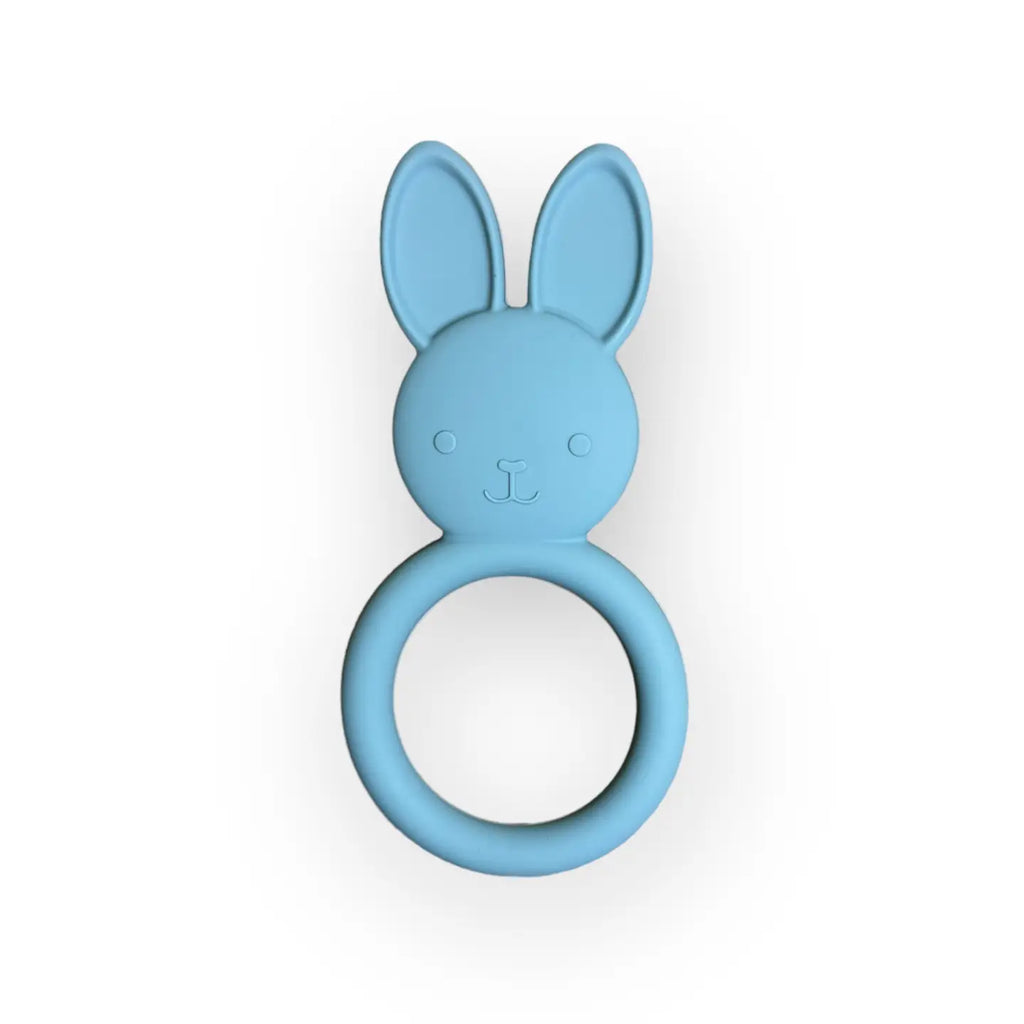 Three Hearts-All Silicone Bunny Teething Ring-Slate