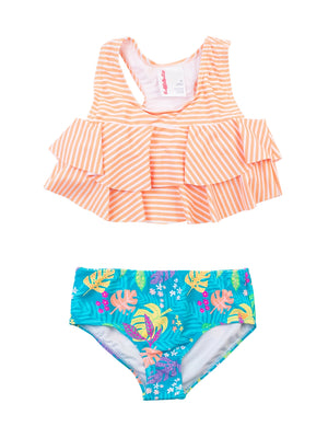 Ruffle Butts-Tween Girls Neon Tiki Vibes Flounce Bikini 2-Piece Swimsuit