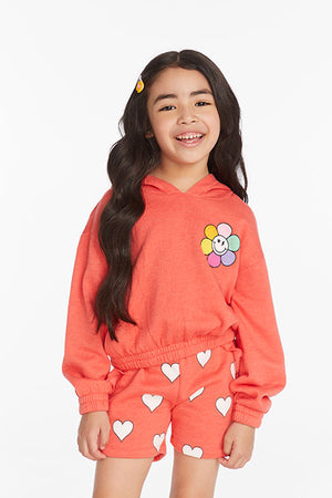 Chaser-Smiley Flower and Hearts Girls Pullover Hoodie