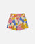 Deux Par Deux-Printed French Terry Short Fruits On Yellow Background