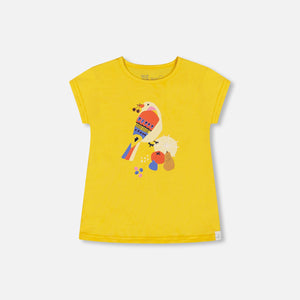 Deux Par Deux-Organic Cotton Tee Yellow And Birds
