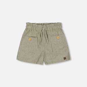 Deux Par Deux-Linen Short With Pockets Medium Green And Cream Striped