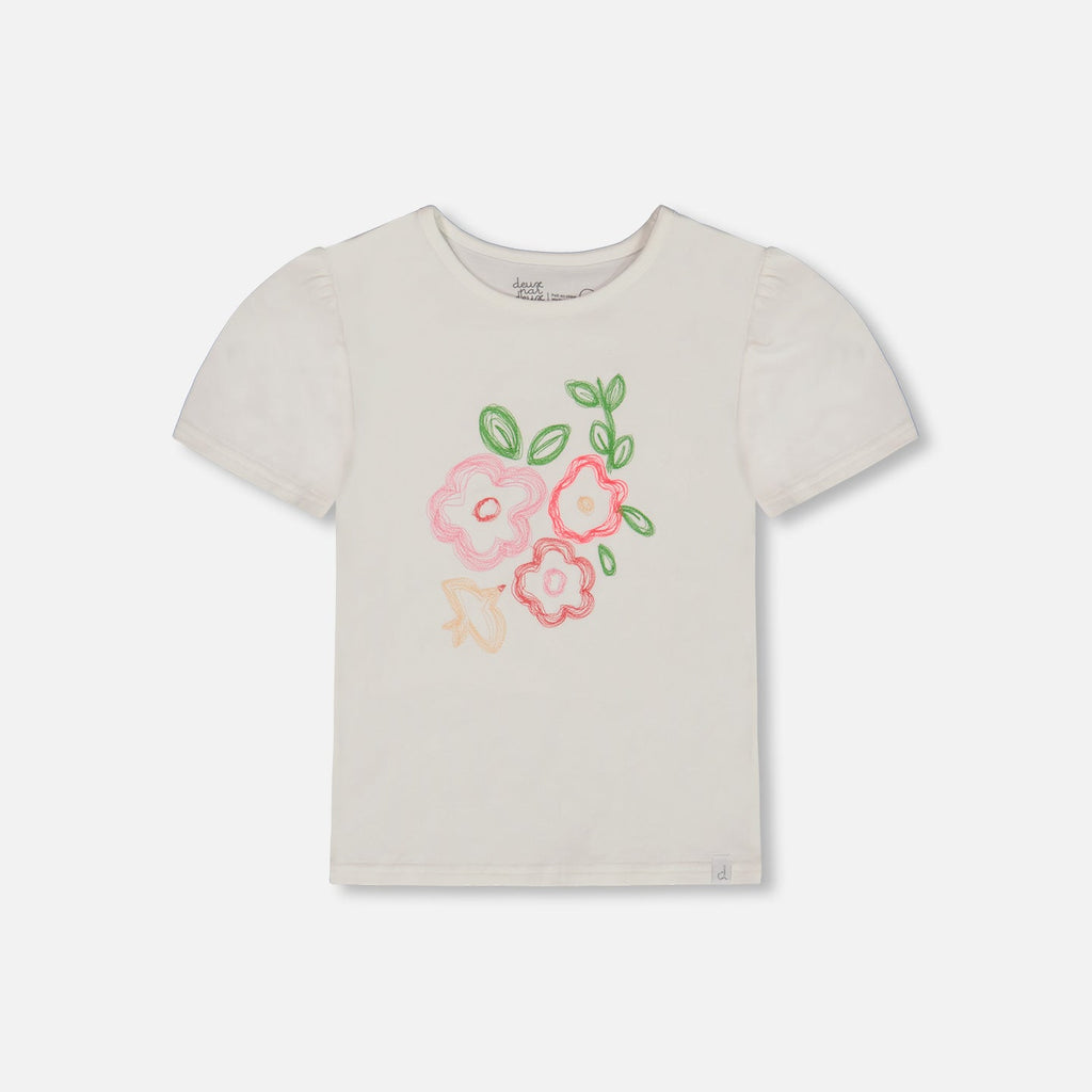 Deux Par Deux-Top With Printed Organic Jersey-White