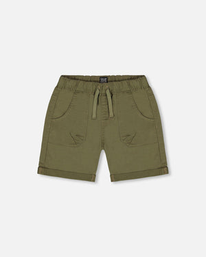 Deux Par Deux-Stretch Twill Short Dark Olive Green