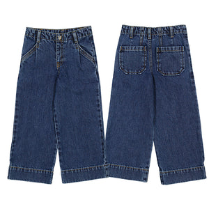Mayoral-Wide Leg Denim Pants-Dark
