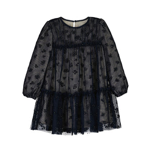 Mayoral-Tulle printed dress-Navy