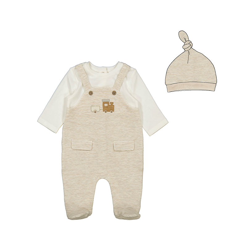 Mayoral-Dungaree with Hat-Heather Milk
