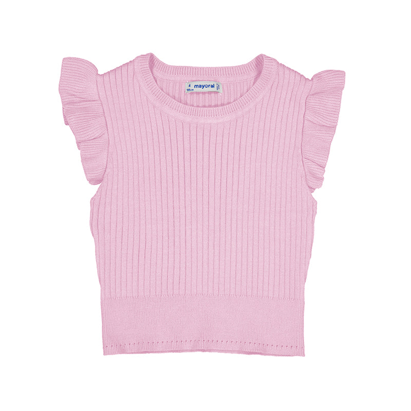 Mayoral-Girl Ribbed Knit Top-Mauve