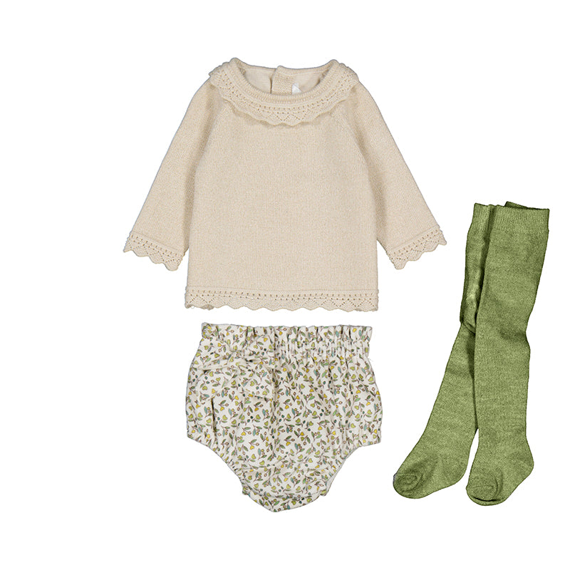 Mayoral-Newborn Girl 3-Piece Set-Olive