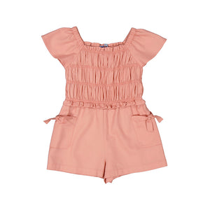 Mayoral-Girl Ruched Romper-Salmon