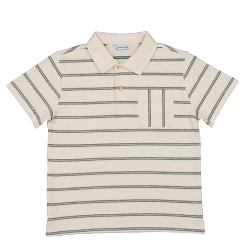 Mayoral-Stripes Short Sleeve Polo-Cream