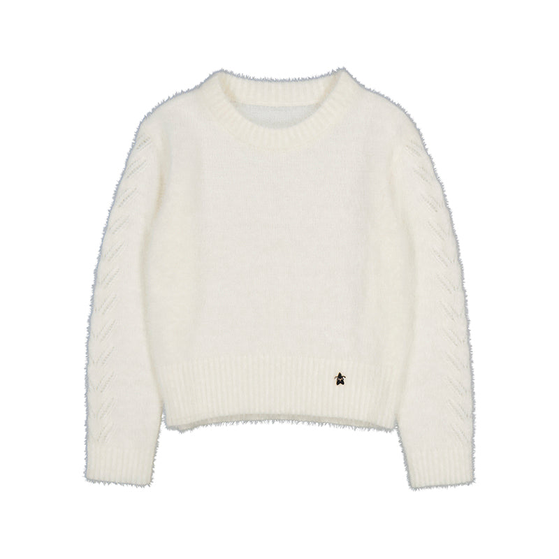 Mayoral-Faux Fur Knit Sweater-Natural