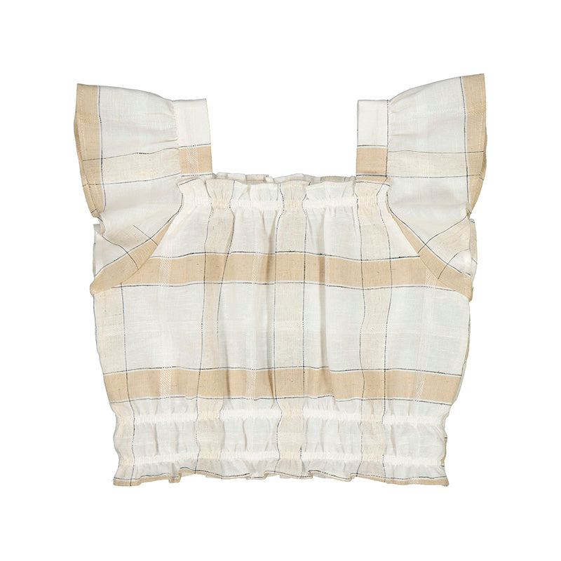 Mayoral-Plaid Linen Blouse-Cinnamon