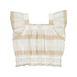 Mayoral-Plaid Linen Blouse-Cinnamon