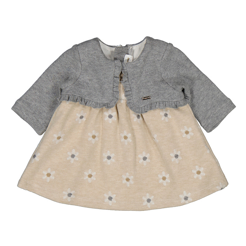 Mayoral-Dress with Faux Cardigan-Heather Sand