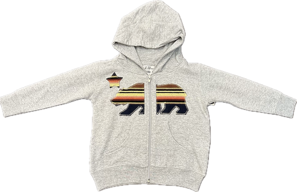 ADKTD-Bear Zip Up Hoodie- Grey