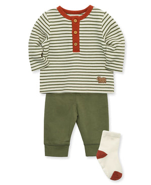 Little Me -Striped Waffle Knit Jogger Set & Sock