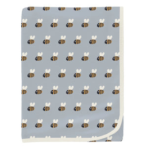 Kickee Pants-Print Swaddling Blanket-Pearl Blue Baby Bumblebee