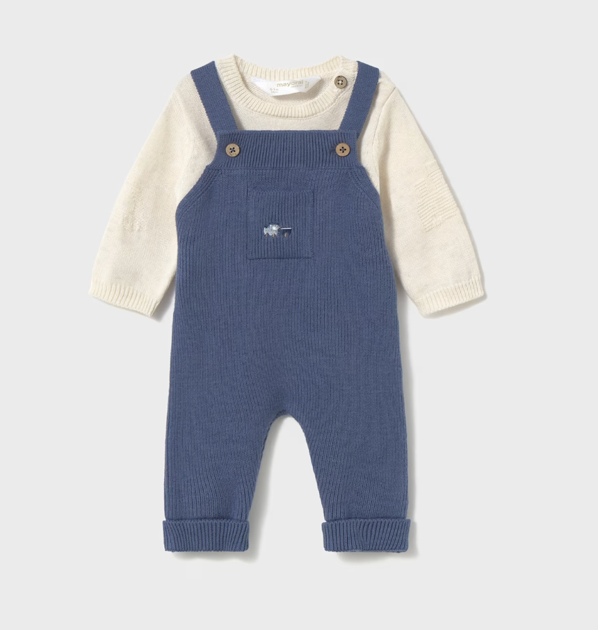 Mayoral-Dungaree Knit Set-Arctic Blue