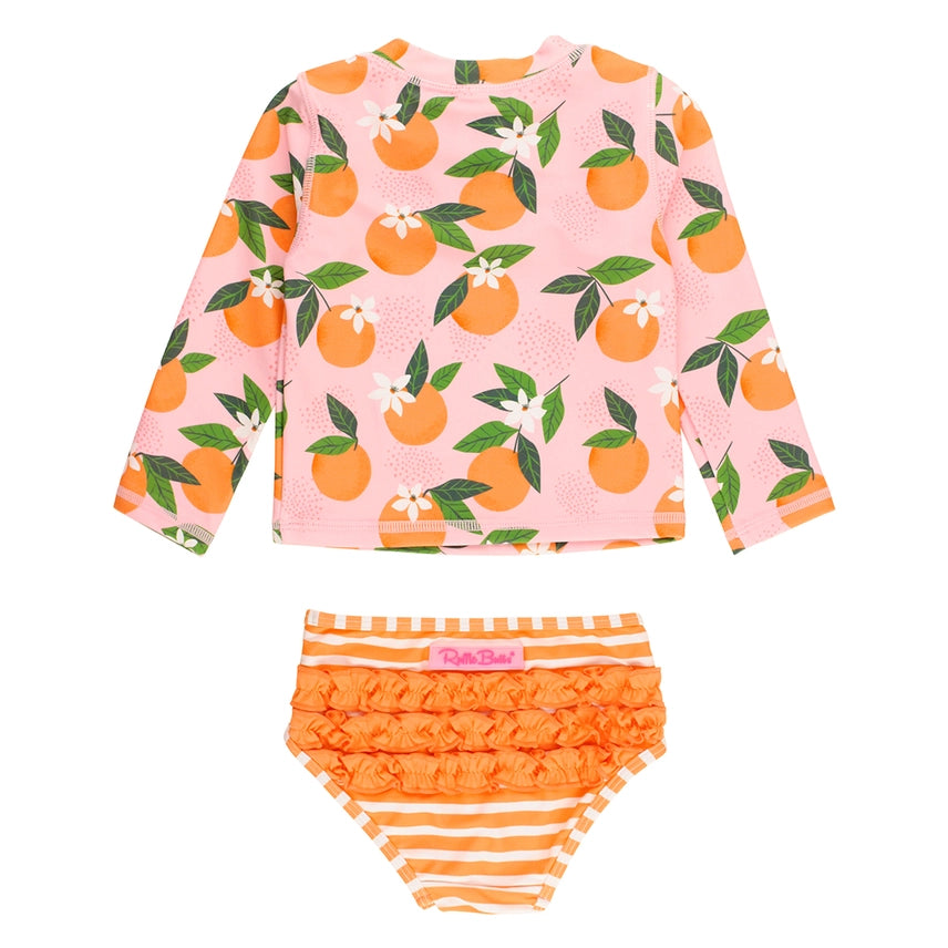Ruffle Butts- Long Sleeve Zipper Rash Guard Bikini-Orange You the Sweetest