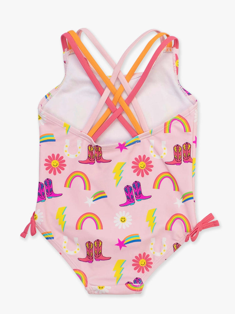 Ruffle Butts-Girls Cowgirl Cutie Cross-Back One Piece Swimsuit