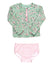 Ruffle Butts- Long Sleeve Zipper Rash Guard Bikini-Tea Roses