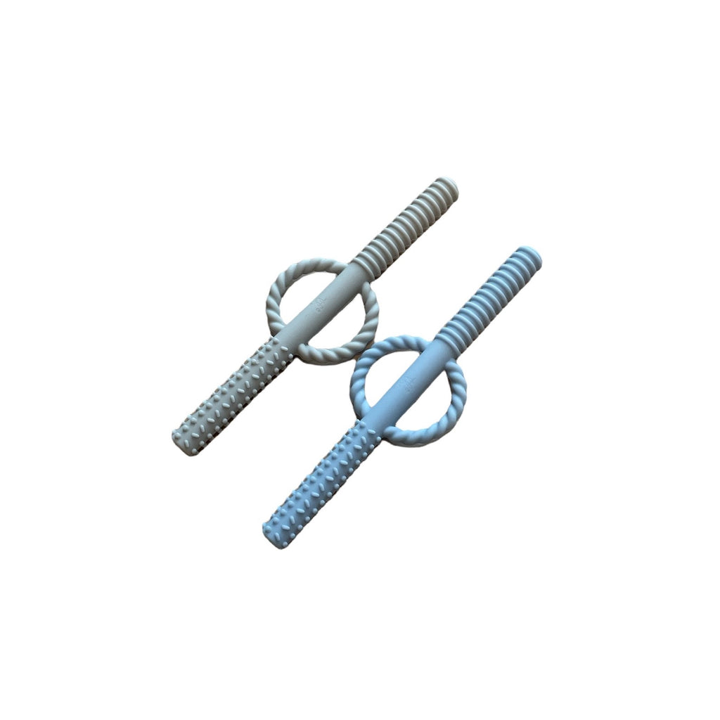 Three Hearts-Teething Tube Set-Baby Blue/Taupe