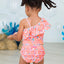 Ruffle Butts-Girls Coral Floral One Shoulder Ruffle Tankini