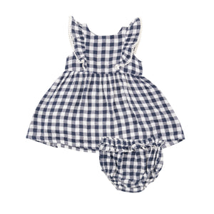 Angel Dear - Ruffle Dress and Diaper Cover-Gingham Navy