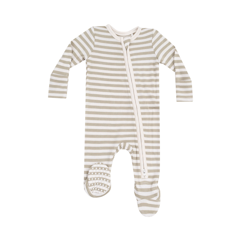 Angel Dear -2 Way Zipper Footie-Stripe Sage