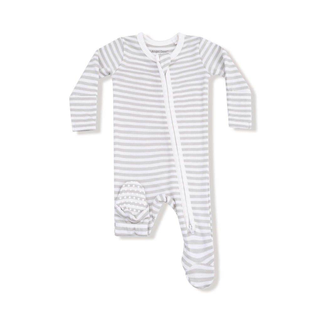 Angel Dear -2 Way Zipper Footie-Stripe Mineral Grey