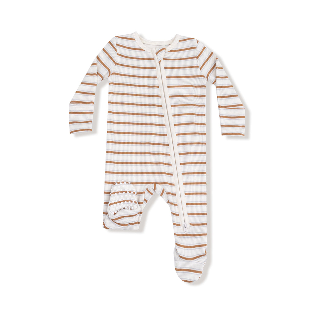 Angel Dear -2 Way Zipper Footie- Vintage Stripe Brown