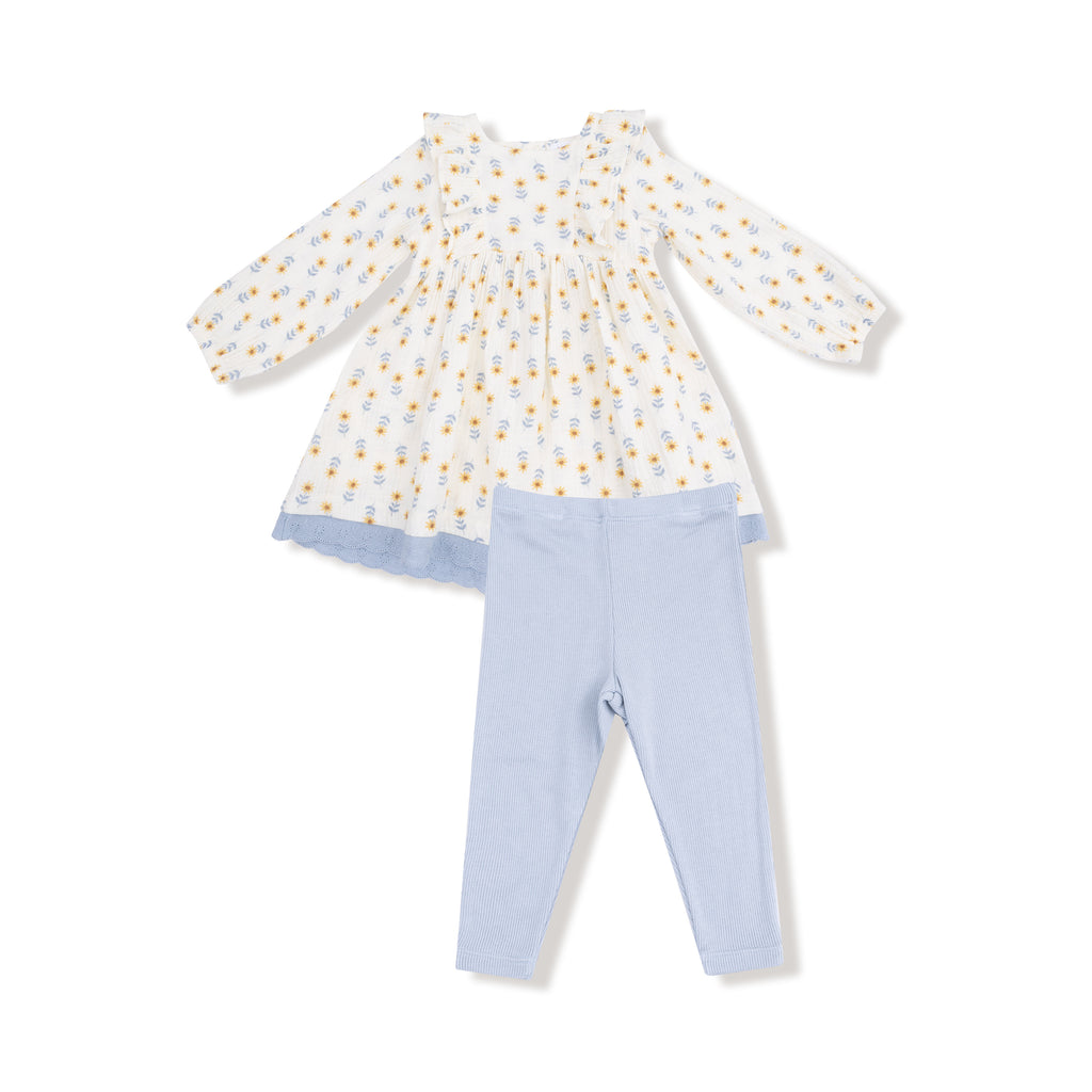 Angel Dear -Dress With Eyelet Trim And Ribbed Legging-Western Sunflower