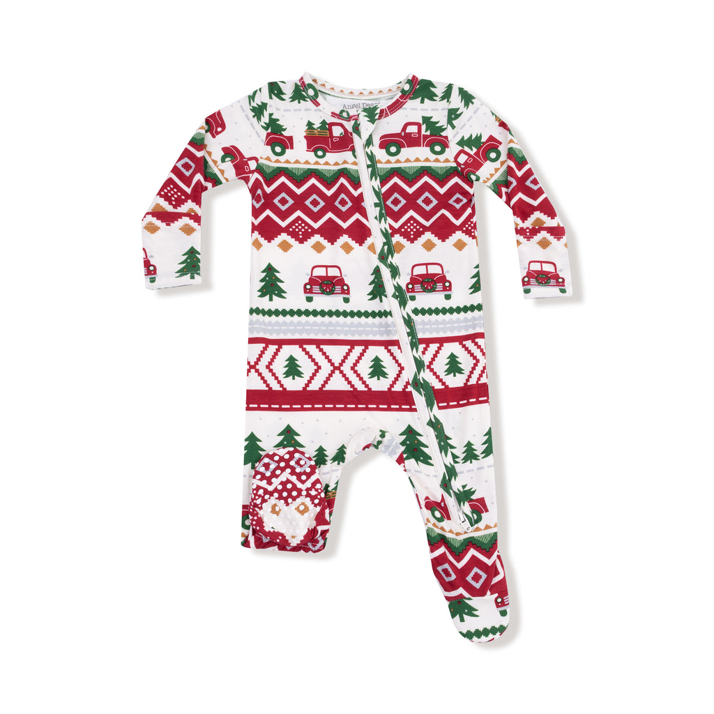 Angel Dear -2 Way Zipper Footie-Red Truck Fair Isle