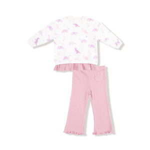 Angel Dear - Pull Over Sweatshirt With Ruffle And Waffle Flare Pant-Soft Dinos