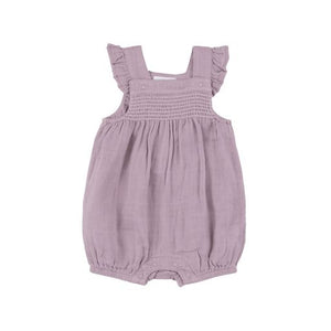 Angel Dear-Smocked Front Overall Shortie-Dusty Lavender