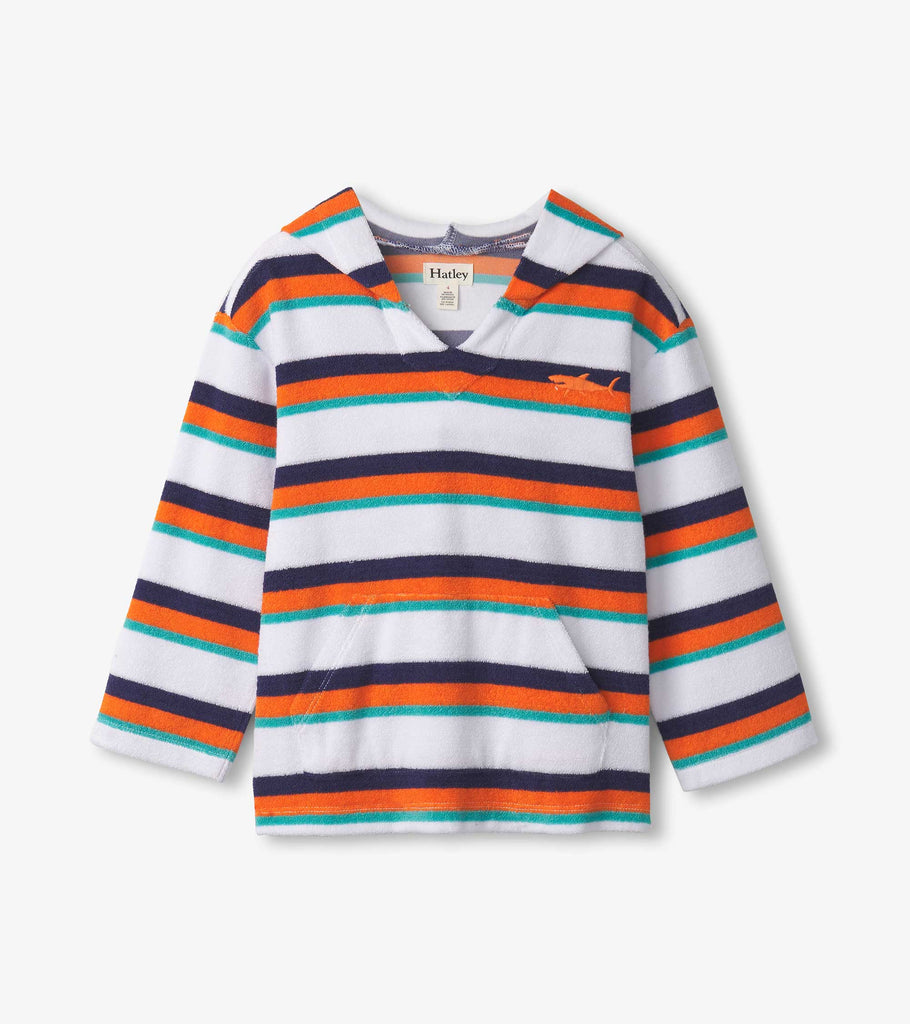 Hatley-Aqua Stripe Terry Pullover Hoodie