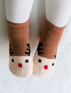 Explanet-Fuzzy Fur Anti Slip Socks-Rudolph Brown