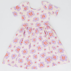 Good Apples-Short Sleeve Twirl Dress in Lavender Blooms