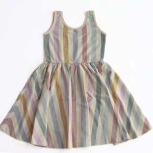 Good Apples-Sleeveless Twirl Dress in Pastel Stripe