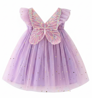 Stardust and Glitter-Butterfly Wings Tulle Dress-Lavender