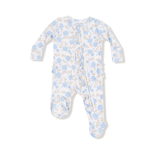 Angel Dear -2 Way Ruffle Back Zipper Footie-Baby Blue Floral