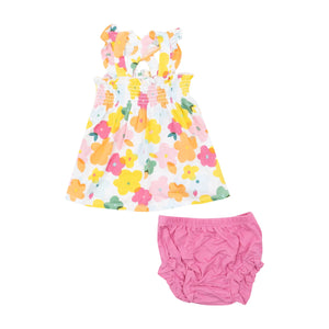 Angel Dear -Ruffle Strap Smocked Top And Diaper Cover-Paper Florals