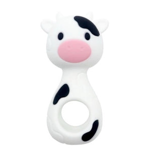 Three Hearts-Silicone Cow Rattle Milky White
