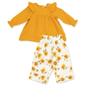 Angel Dear -Long Sleeve Ruffle Tunic & Smocked Waist Pant - Baby Sunflower